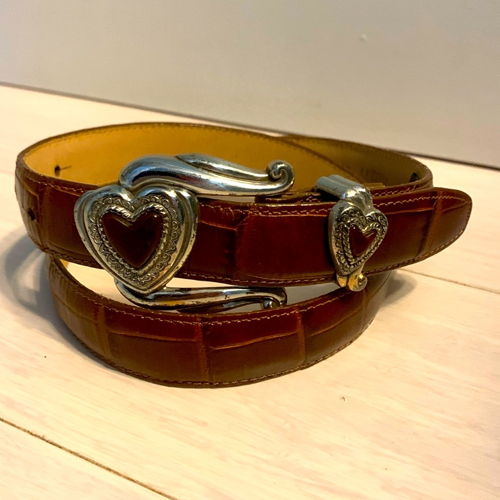 Brighton double heart brown embossed leather belt